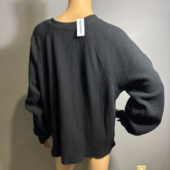 Old Navy Black Waffle-Knit Henley – Size XL (New with Tags) - Picture 3 of 3